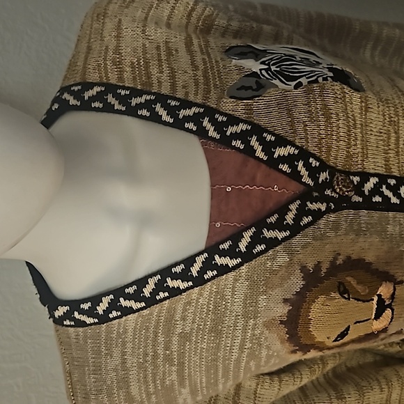 VTG STORYBOOK KNITS 1980s African Tribal Animal Print Marled Cardigan Sweater - Picture 8 of 16